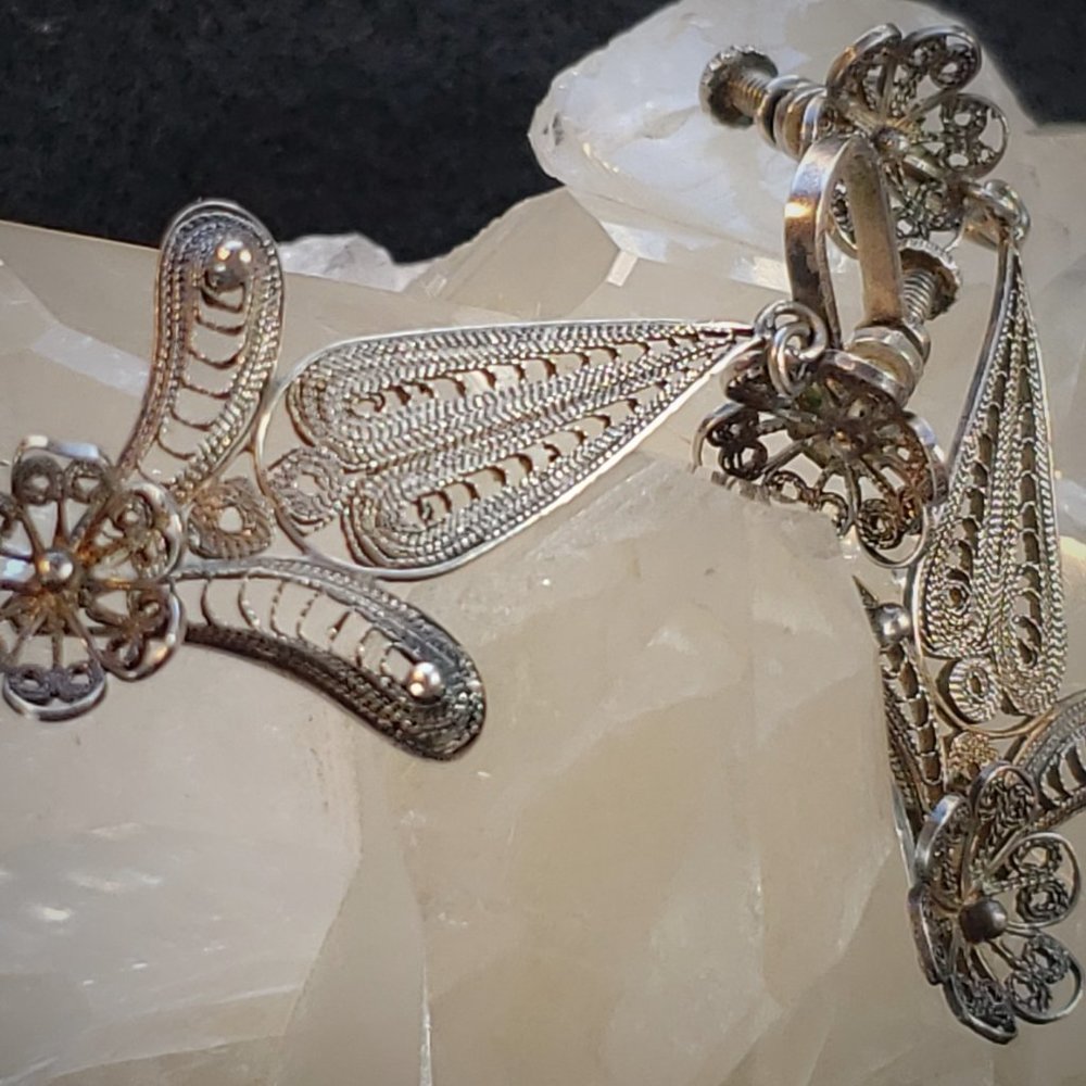 Vintage 925 Mexican Filigree Silver Screwback 1940